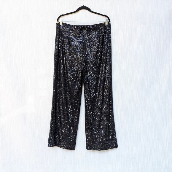 Z Supply Skylar Black Sequin High-rise Wide Leg Cropped Pants, size XL - Picture 2 of 8
